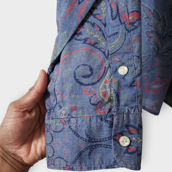 SOLD-Lauren Jeans Co Ralph Lauren Blue Paisley Cotton Button Up Shirt Womens L - Picture 4 of 11